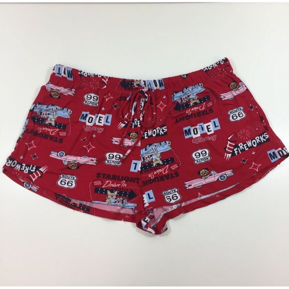 Womens Red Pajama Lounge Short Summer Motel Route 66 Vacancy Drive In Size Large - Picture 1 of 11